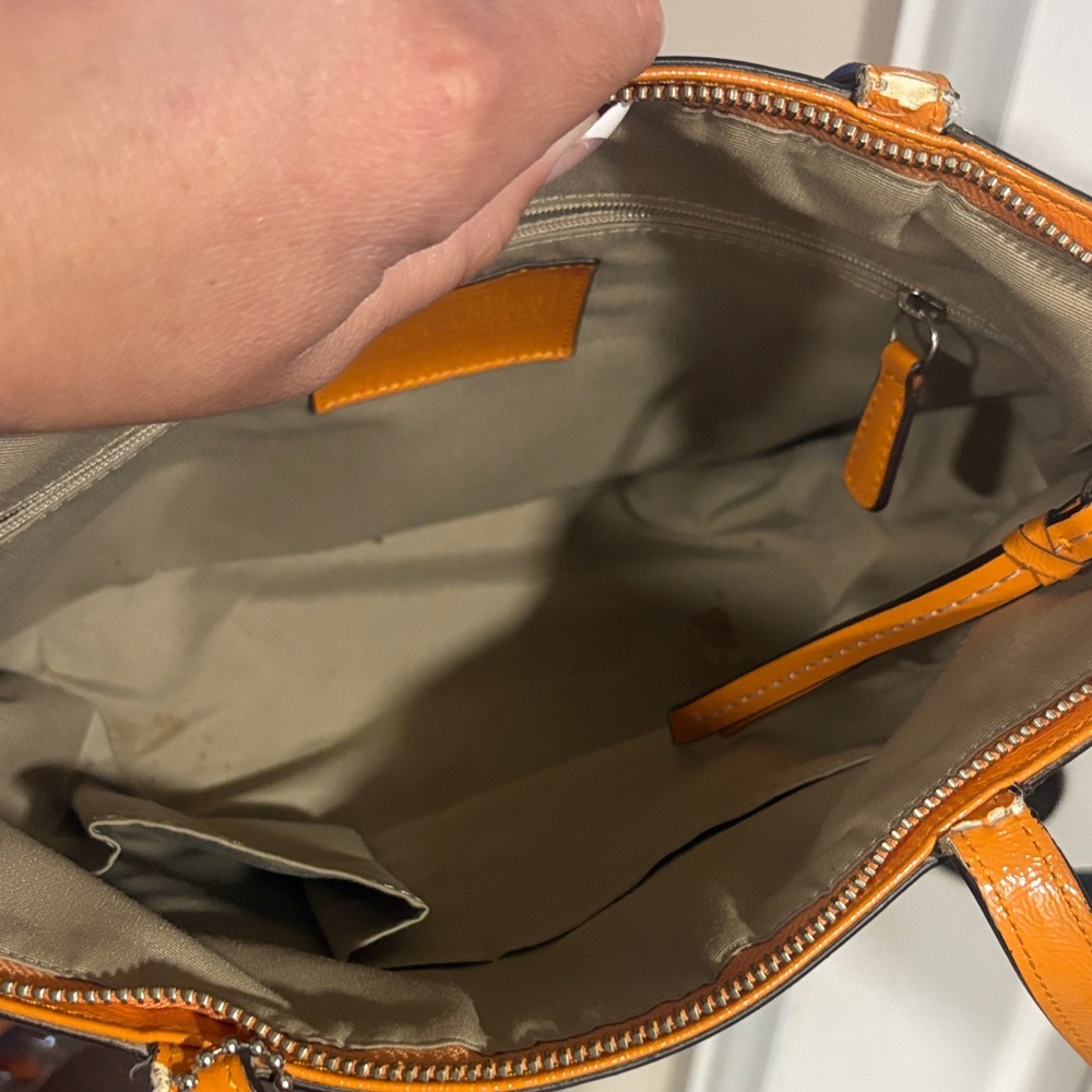 Coach Brown Signature Tote with Orange Trim - Picture 3 of 7